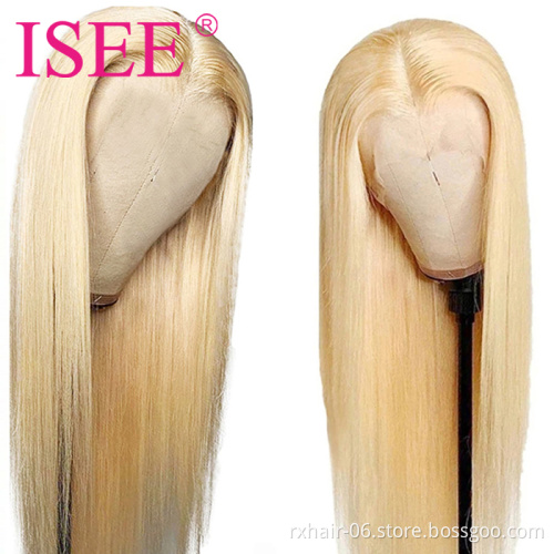ISEE Wholesale 13X4 Pre Plucked Transparent Lace Front Wig Human Hair,Blonde 613 HD Full Lace Human Hair Wig For Black Women